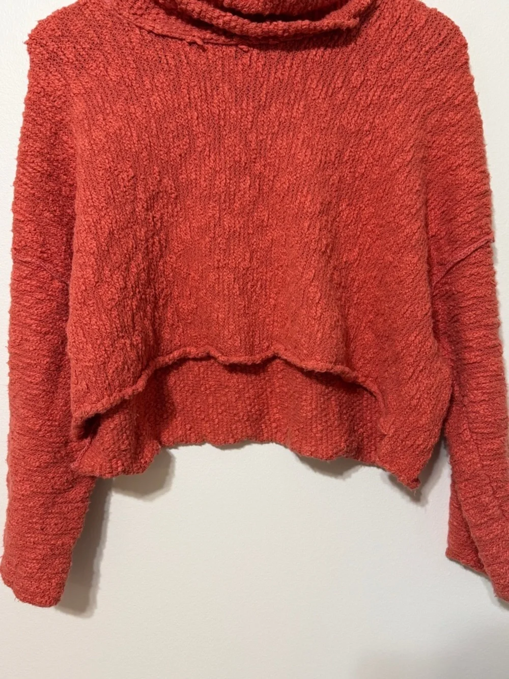 Free People Big Easy Cowl Neck Sweater Small Oversized Burnt Orange Fall EUC